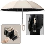 New Travel Umbrella with Carabiner Handle,Large Reverse Umbrella for Rain and UV Protection,Sturdy Windproof, Travel Portable,Automatic Umbrella with Reflective Strip for Women or Men (Beige, 41 inches in diameter)