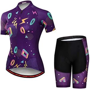 Women's Cycling Jersey + Shorts Padded Short Sleeve Cycling Clothing, A8, L for Chest34.6-36.6",waist25.2-32"