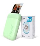 Liene Photo Printer, 2x3” Mini Portable Instant Photo Printer Bundle w/ 50 Zink Adhesive Paper, Bluetooth 5.0, Compatible w/iOS & Android, Small Color Mono Picture Printer for iPhone, Smartphone Green