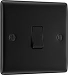 BG Electrical Single Wall Light Switch, 2 Way, Raised and Slim Profile, Round Edges, Nexus Metal, Matt Black, 20A, 16AX, NFB12