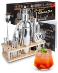 Trongle 26 Pieces Cocktail Shaker Set, 750ml Stainless Steel Cocktail Making Set, Wooden Display Stand, Cocktail Kit Accessories Great Cocktail Gift Sets for Home, Bar, Party, Christmas, Thanksgiving