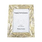 Happy Homewares Shabby Chic Resin 5x7 Inch Picture Frame with Multi Leaf Decor in Metallic Silver and Gold | Black Velveteen Backing with D-Ring Clips