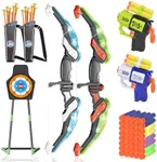 ROSE ME 2 Pack Kids Bow and Arrow Set, LED Archery & Dart Game Set with 20 Suction Cup Arrows for Kids, Indoor/Outdoor Toy Gift for Boys & Girls 5 6 7 8 9 10 11 12 Year Old