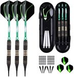 Soft tip Darts Set 18 Gram - Professional Darts Plastic Tip with Brass Barrel + Green Aluminum Shafts + 50 Rubber o-Ring + 6 Pattern Flights +30 Soft Tips for Electronic Dartboard