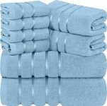 Utopia Towels 8-Piece Luxury Towel Set, 2 Bath Towels, 2 Hand Towels, and 4 Wash Cloths, 600 GSM Ring Spun Cotton Highly Absorbent Viscose Stripe Towels Ideal for Everyday use (Sky Blue)