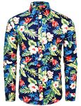 fohemr Mens Floral Shirt Casual Button Down Long Sleeve Flower Printed Shirt 100% Cotton Navy Floral Print XX-Large