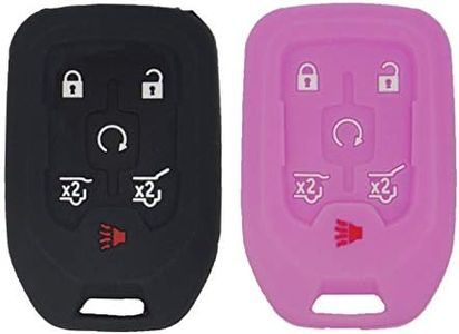 LemSa 2Pcs Silicone Keyless Entry Remote Car Smart Key Fob for Chevrolet Tahoe Suburban GMC Yukon XL 2019 2018 2017 2016 2015 13508278 13580802, Black Purple