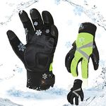 Vgo 2Pairs -20℃/-4℉ or Above 3M Thinsulate C100 Lined High Dexterity Touchscreen Synthetic Leather Winter Warm Work Gloves, Waterproof Insert (Size L,Black,Fluorescent Green,SL8777FW)