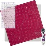 The Quilted Bear 12" x 12" Self-Healing Rotating Cutting Mat with 6.5" x 12" Non-Slip Quilting & Sewing Ruler & 45mm Ergonomic Soft Grip Rotary Cutter - Pink