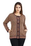 aarbee Round Neck Woollen Cardigan for Women (Large, Navy/Camel)