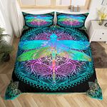 Feelyou Dragonfly Duvet Cover Set King Size Boho Comforter Cover Bohemian Mandala Flowers Bedding Set Kids Women Decorative Bedspread Cover Zipper Soft Breathable Gradient Bedding 3 Pieces