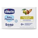 Chicco Baby Moments Bathing Soap for Babies with Almond & Olive Oil, 125g | Nourished & Moisturized Skin | Dermatologically Tested on Sensitive Skin | Parabens & Phenoxyethanol Free