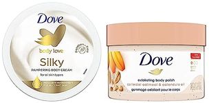 Dove Body Love Silky Pampering Body Cream For All Skin Types300g & Dove Exfoliating Body Polish Scrub For Delicate & Sensitive Skin With Oatmeal & Calendula Oil, 298g