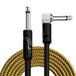 Ranch Guitar Cable 20 Ft - Straight to Right Angle Cable - Quarter Inch Electric Guitar Cord and Amp Cable - High Fidelity Bass Guitar Cable - Nylon Braided Audio Cable – Gold