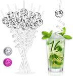 16PCS Disco Party Decorations, Mini Disco Ball Decor Reusable Straw, 70s Disco Ball Straws for Bachelorette Party Decorations Birthday Supplies (Silver)