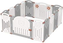 LIVINGbasics Foldable Baby Playpen, 14-Panel Kids Safety Activity Center Playard with Locking Gate, Adjustable Shape, Portable Design for Indoor Outdoor Use