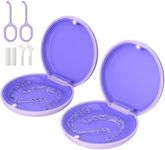 2 Pack Retainer Case, Slim Aligner Case, Compatible with Invisalign, Mouth Guard Case, Cute Orthodontic Retainer Case with Retainer Removal Tool and Brush, Purple