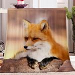 Blanket Animal Fox Fleece Blanket for Bed Couch and Sofa Soft Fluffy Print Blanket 130 x 150cm for Outdoor Travel, Bedroom living Room