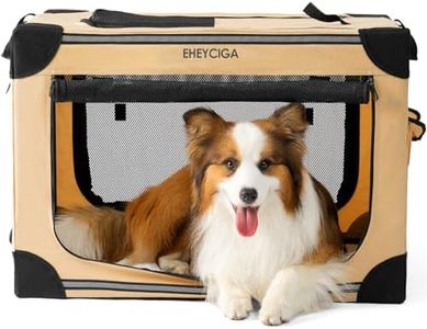 EHEYCIGA Collapsible Soft Dog Crate 30 Inches, Portable Travel Dog Crate for Medium Dogs, Dog Kennel Indoor & Outside, Foldable Dog Crate with 4-Door Mesh Windows, Khaki