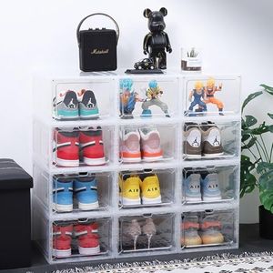 Anshine 12-Pack Shoe Storage Boxes with Clear Magnetic Doors, Shoe Organizer for Women/Men, Fits Up to US Size 12