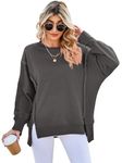 SotRong Oversized Sweatshirts for Women Uk Crewneck Long Sleeve T Shirts Casual Side Slit Sloucthy Boxy Pullover Top Girls Fashion Spring Fall Winter Clothes Dark Grey L