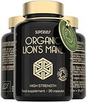 Organic Lions Mane Supplement - 1800mg Lion's Mane Capsules High Strength - Certified Organic by The Soil Association - 30 Capsules - 100% Lion Mane Mushroom Fruiting Bodies Extract - Made in The UK