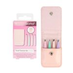 Brushworks Travel Tweezer Set (Pastels) – 4 Mini Stainless Steel Eyebrow Tweezers with Travel Case | Precision Hair Removal Kit | Vegan & Cruelty-Free