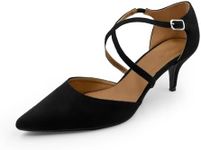 Fashion Thirsty Womens Court Shoes Ankle Strap Low Kitten Heel Shoes Ladies Comfort Plus Large Size Wedding Evening Party Classic Work Shoes Black Faux Suede