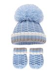 Soft Touch Baby Boys Girls Pom Pom Hat Unisex Cable Knit Twist Hat Mittens Set 0-12 Months H648 (Blue), One Size