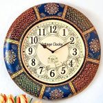 Vintage Clock Large Hand-Painted Varli Design Abstract Wall Clock (Multicolour)