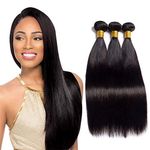 Rebasar Brazilian Straight Human Hair 3 Bundles 26 26 26 Inch Weave 100% Unprocessed Virgin Weave Hair Human Bundles for American Black Women Remy Weft Hair Extensions Natural Black Color