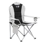 Get Fit Premium Camping Chair - Thick Padded Folding Chair For Adults With Magazine Pocket, Cup Holder & Carry Bag - Lightweight 3kg - Heavy Duty Foldable Picnic Chair - Capacity 130kg - Grey - Single