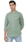 American Eagle Men Green Band Collar Linen Shirt