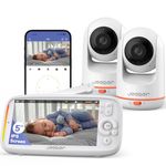2K Wifi Video Baby Monitor with Two Cameras, App & 5'' Monitor Control, Motion & Cry Detection, Night Vision, Two-Way Audio, Lullabies, Temperature Sensor, 3050mAh Battery, 360° Pan, Tilt and x3 zoom