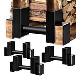 Amagabeli 13x3x6.5in Firewood Log Rack Bracket 4 Pack Fireplace Wood Storage Holder Lumber Stacker Heavy Duty Steel Adjustable Indoor Outdoor Black