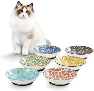 Ceramic Cat Bowls Cat Dishes - Floral Series Colorful Cat Bowl Set of 6 - Cat Feeding Bowls with Non Slip Mat - 5.75" Shallow Wide Cat Food Plate Whisker Friendly - Microwave Dishwasher Safe - 8.5 oz