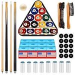 Outus 71 Pcs Pools Table Accessories Billiards Accessories Billiard Pool Balls with Triangle Ball Stand Cue Chalks Pool Cue Tip Table Spot Stickers Pool Sticks Pool Table Brush Set (Simple Style)