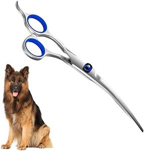 Sage Square Dog Grooming Down Curved Scissor, Heavy Duty, Titanium, Curved, Easy to use, Perfect Grip, Adjustable Screw, Beautiful, Polished, Shiny, Perfect for Dog & Cat Grooming (15cm)