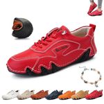 Women's Italian Handmade Leather Sneakers, Outdoor Soft Soled Non Slip Waterproof Casual Lightweight Breathable Walking Beck Shoes for Hiking Trailing Camping & Driving (Color : Red, Size : US 9)