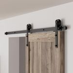 CCJH 7FT Sliding Barn Door Hardware Kit Heavy Duty Single Wood Door Roller Track kit, Smoothly and Stable, Easy Install (J Shape)