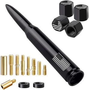 American Flag Car Truck Antenna with Valve Stem Caps, Universal Mast for GM Chevy Silverado 1500 2500 3500 HD Avalanche Ford F150 F250 F350 Denali Heavy Duty Pickup Trucks Accessories (Black)