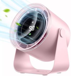 WSKEN Desk Fan with Battery Operated, Quiet Digital Display Portable Fan for Office, Bedroom, Kitchen, Home, Outdoor, 100 Speeds 115° Tilt Small Travel Camping Table Fan, Pink