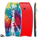 COSTWAY 33''/37'' Bodyboard, Lightweight Body Board with EPS Core, XPE Deck, HDPE Slick Bottom and Wrist Leash, Surf Boards for Kids Adults (Colorful, 37”)