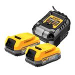 Dewalt Powerstack DCB1102E2 18 Volt Battery Kit (1.7 Ah, Innovative Pouch Cell Technology, Can be Used in All 18 V XR Battery Machines, with Capacity Display via LEDs, Includes 2 Batteries & Charger)