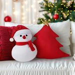 AELS Snowman & Red Christmas Tree Pillow Set of 2, Christmas Decorative, 16" Throw Pillows, Snowman Shaped Plush for Christmas Living Room Bedroom Nursery Decoration