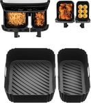 Silicone Air Fryer Liner for Tefal 8.3L Dual, Air Fryer Accessories for Tefal Easy Fry 8.3L, Lakeland Air Fryer 8L, Tower T17099 5.2L/3.3L and Salter EK5729 Dual Drawer 5.5L/3.5L（2Pcs Black）