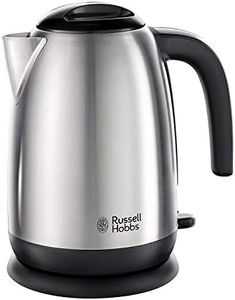 Russell Hobbs Brushed Stainless Steel & Black Electric 1.7L Cordless Kettle with black handle (Fast Boil 3KW, Removable washable anti-scale filter, Pull off lid, Perfect pour spout) 23910