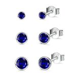 Sterling Silver Stud Earrings for Women Men Girls, 3 Pairs Small Blue Cubic Zirconia Stud Earrings Set, Hypoallergenic Tiny Sleeper Cartilage Tragus Earring Multiple Pirercings for Teens Kids, 2/3/4mm