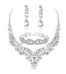 ADRAMATA Crystal Bridal Jewelry Set for Women Rhinestone Necklace Earrings Bracelet Wedding Bridesmaid