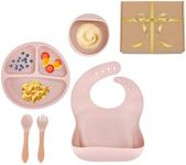 Light Autumn - Silicone Baby Feeding Set - Toddler Led Weaning Supplies - Kids Plate, Bowl, Spoon and Fork Set with Wooden Handle - Feeding Set For Infants - Baby Utensils Set 3.14x7.8x5.9" (Cream)